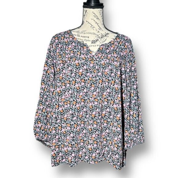 Knox Rose XXL Floral Boho Peasant Blouse Long Sleeve Tunic Top Flowy Cottagecore - Picture 1 of 7